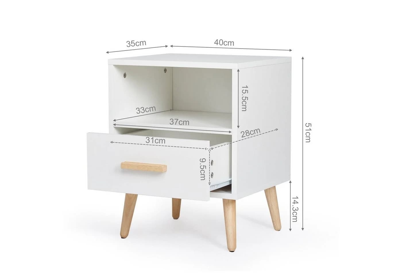 Mondeer Nachttisch Set 2-tlg. Weiß mit Massivholzfüßen - Bild 4