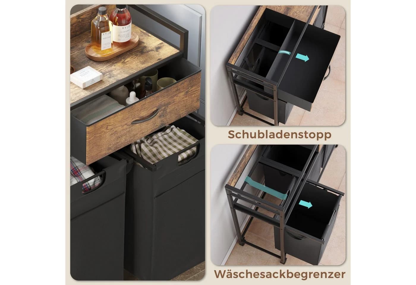 Mondeer Wäschekorb Metallgestell Wäschesammler 3 x 50 L - Bild 5
