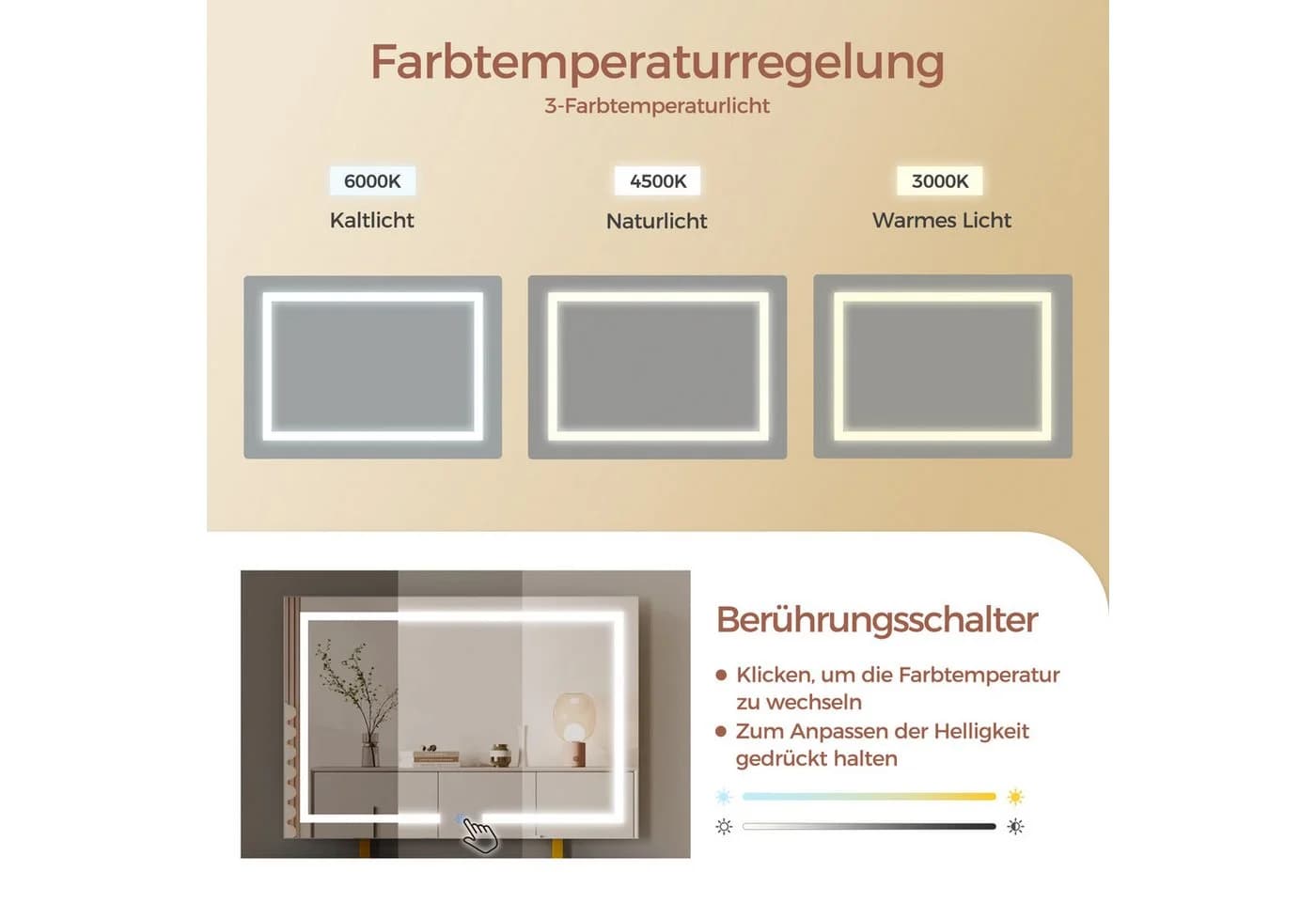 Mondeer Schminktisch mit Hocker, LED-Spiegel Weiß/Gold - Bild 3