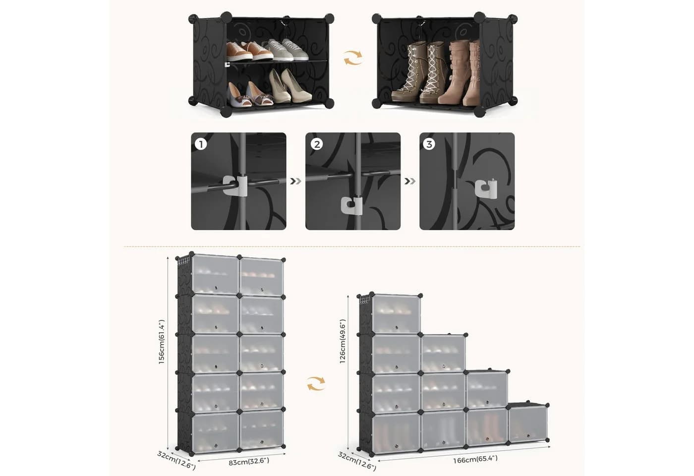 Mondeer Schuhschrank Schwarz Kunststoff Metall 40 Paar - Bild 5
