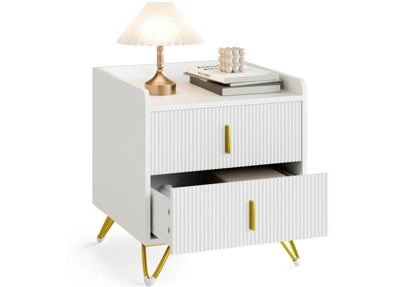 Mondeer Nachttisch Weiß & Gold mit 2 Schubladen - Bild 3