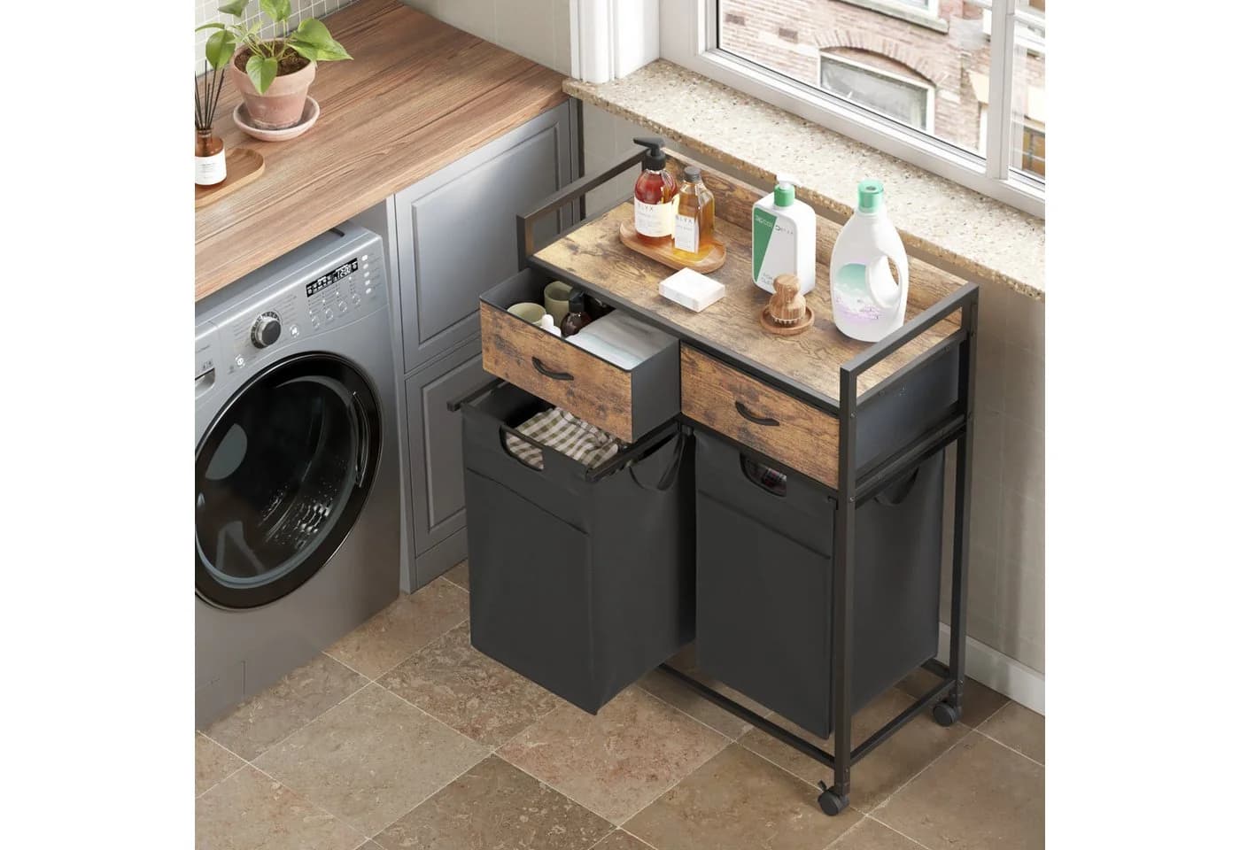Mondeer Wäschekorb Metallgestell 2 x 50 L Schwarz