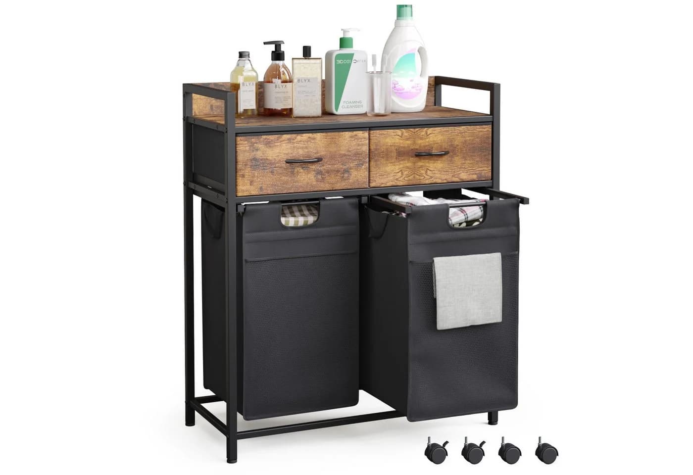 Mondeer Wäschekorb Metallgestell 2 x 50 L Schwarz - Bild 3