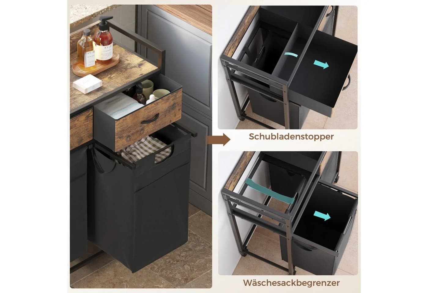 Mondeer Wäschekorb Metallgestell 2 x 50 L Schwarz - Bild 5