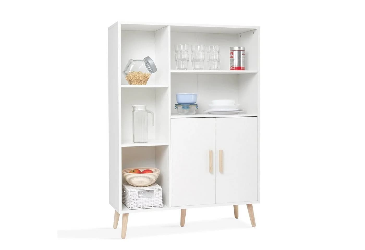 Mondeer Kommode Sideboard, Lagerschrank mit 2 Türen und 5 Fächern, Holz - Bild 3