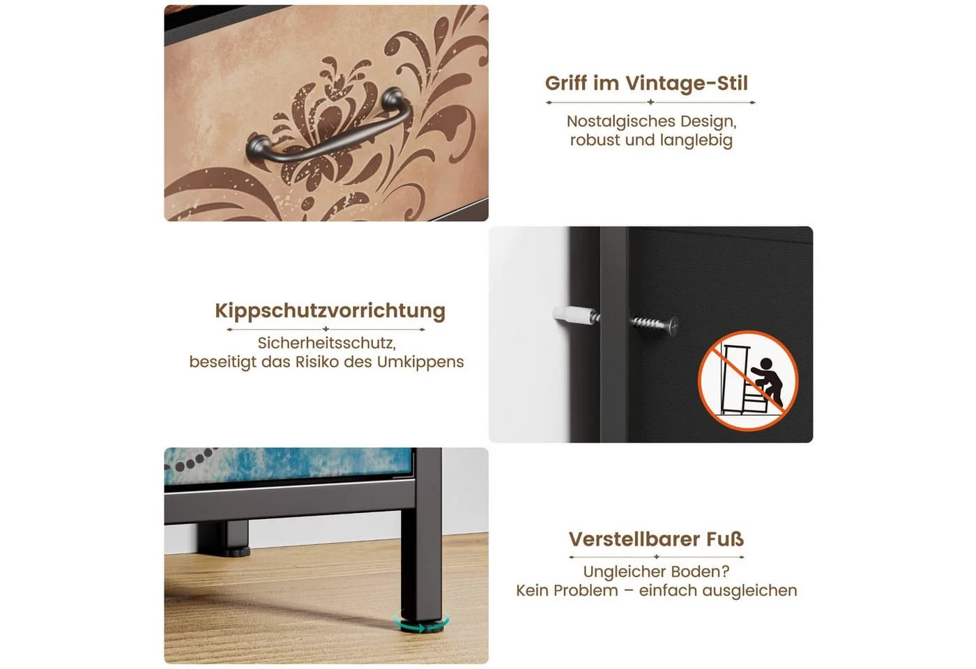 Mondeer Kommode Schubladenschrank mit 7 Blumenstoff Schubladen aus Vliesstoff, mit Metallrahmen - Bild 4