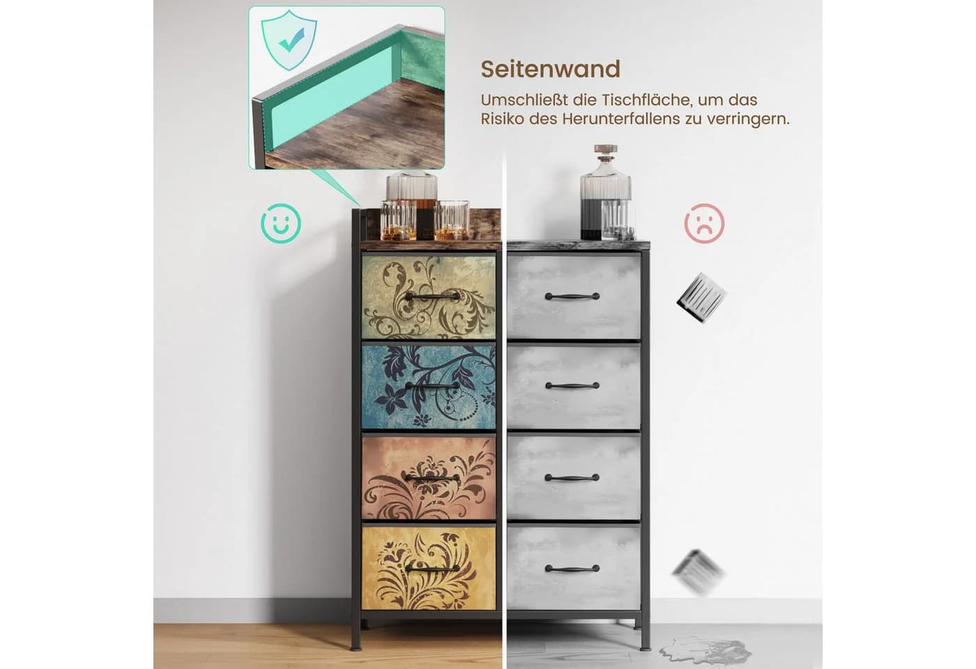 Mondeer Kommode Schubladenschrank mit 8 Blumenstoff Schubladen aus Vliesstoff, mit Metallrahmen - Bild 5