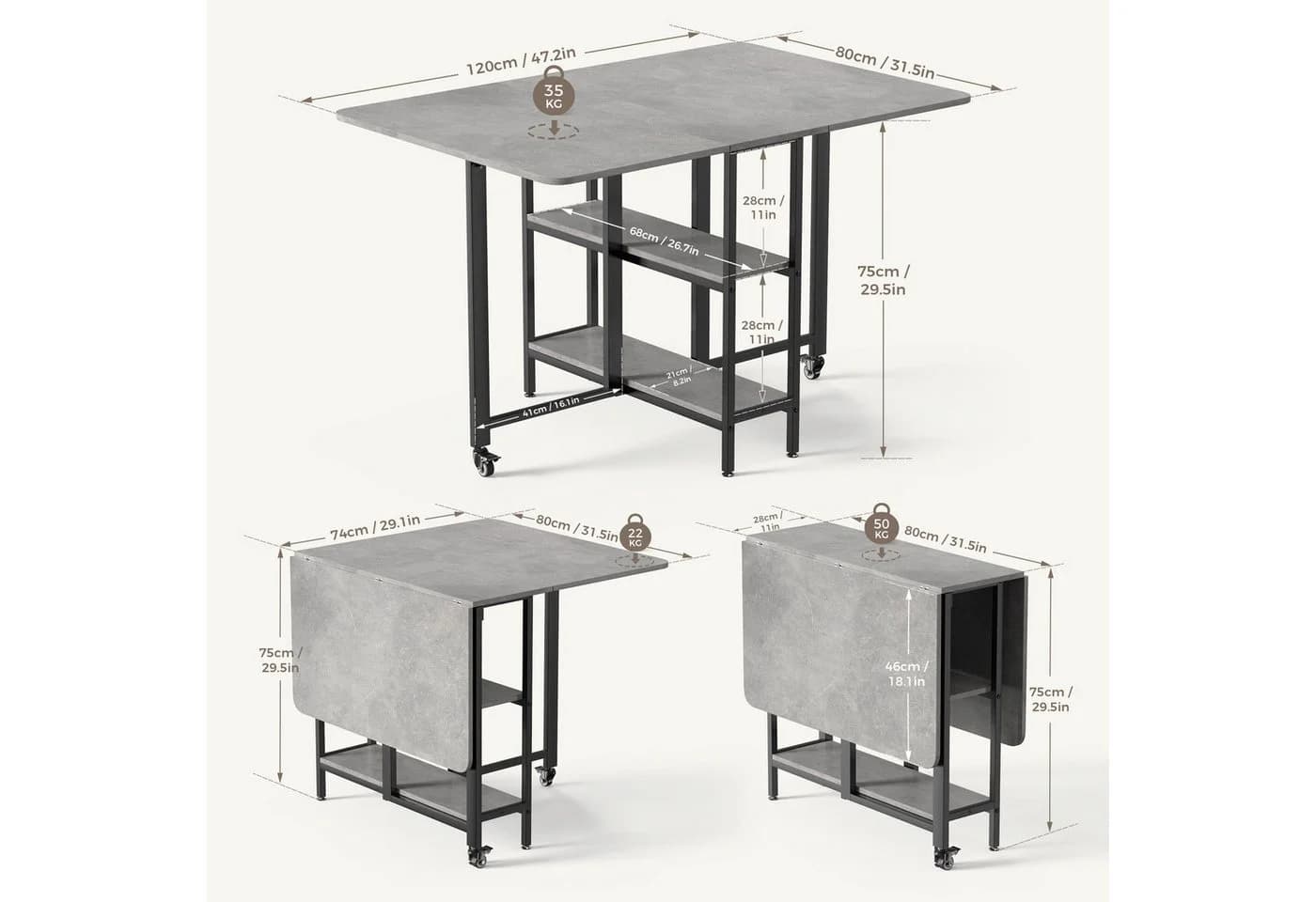 Mondeer Klappbarer Esstisch 120cm Metallgestell - Bild 5