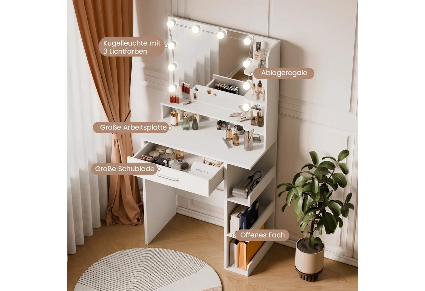 Mondeer Schminktisch Kosmetiktisch Weiß mit LED-Lichtkugeln - Bild 4