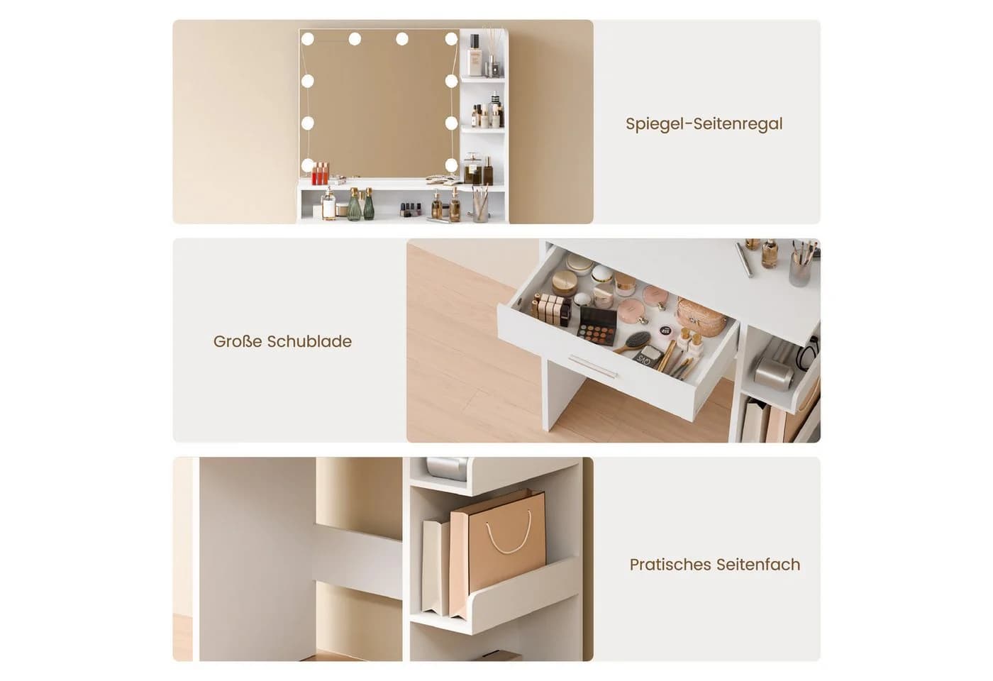 Mondeer Schminktisch Kosmetiktisch Weiß mit LED-Lichtkugeln - Bild 5