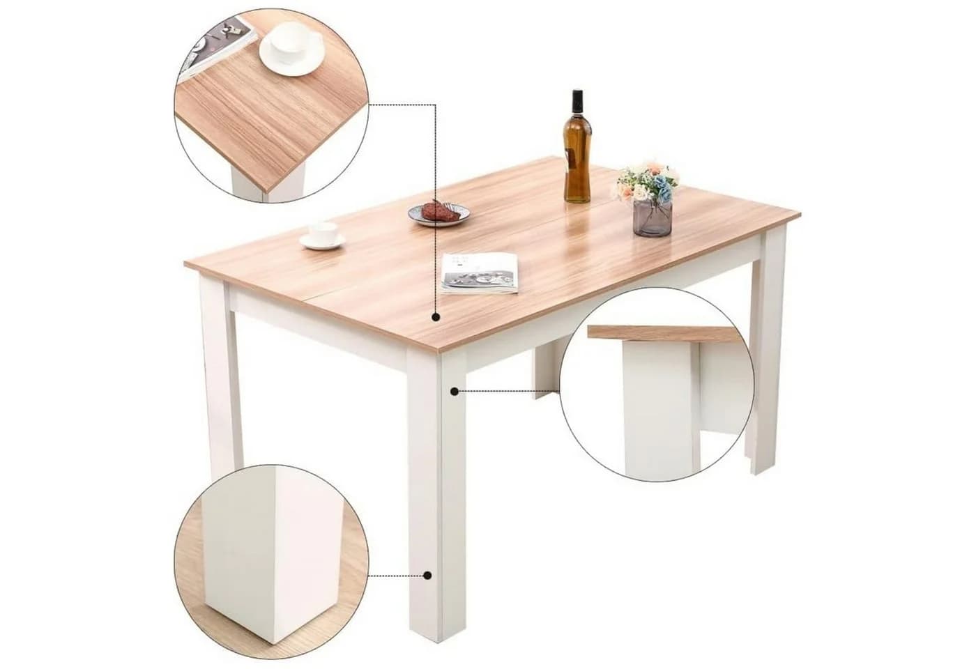 Mondeer Esstisch Modern Weiß/Eiche Rechteckig - Bild 4