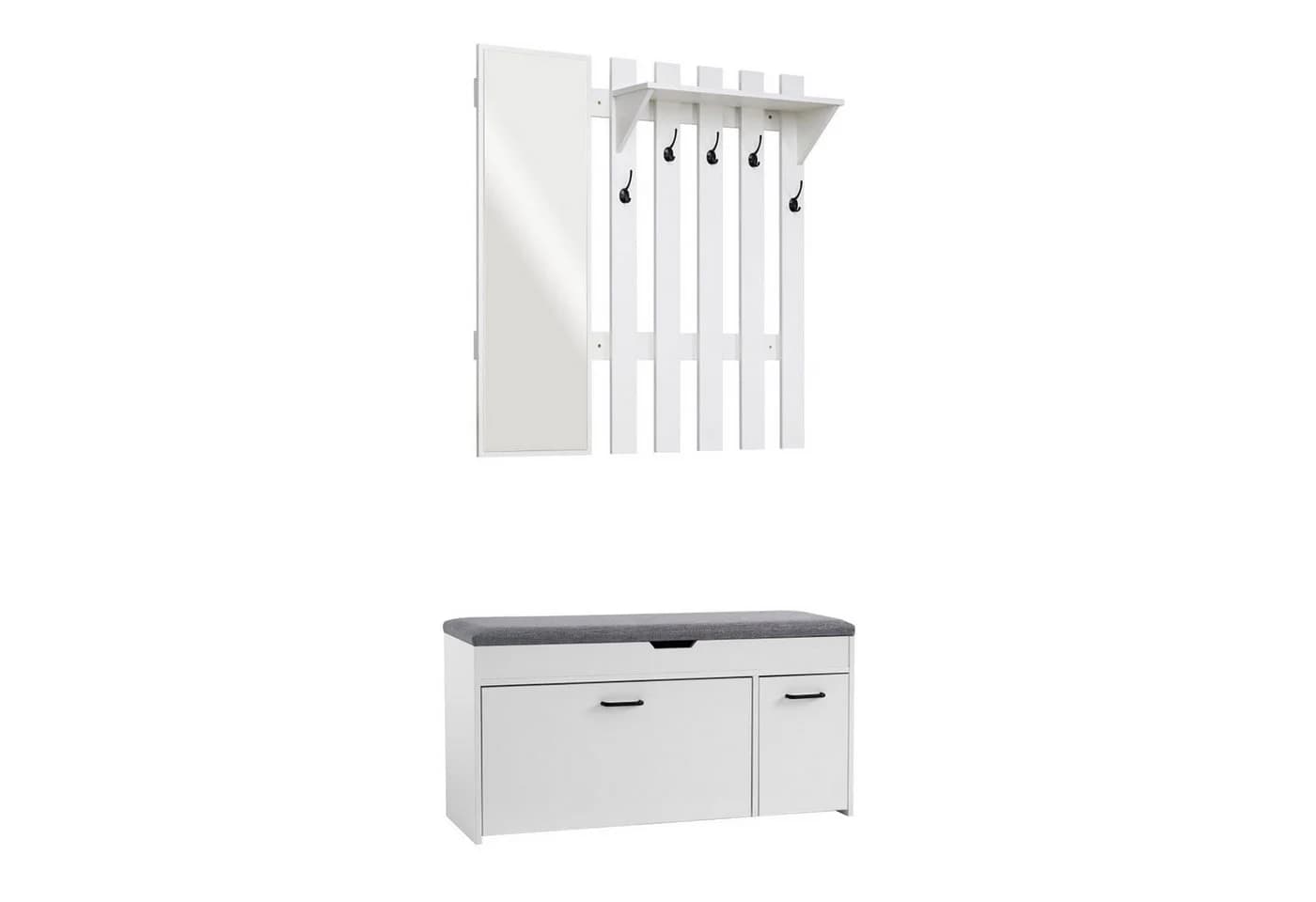Mondeer Garderoben-Set (2-St) mit Schuhbank, Garderobenpaneel mit Spiegel und 5 Haken - Bild 2