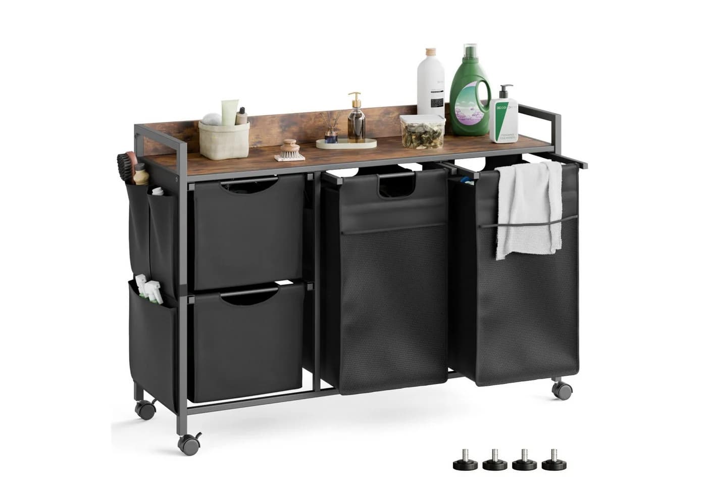 Mondeer Wäschekorb Metallgestell 4 Säcke 150L Schwarz - Bild 3