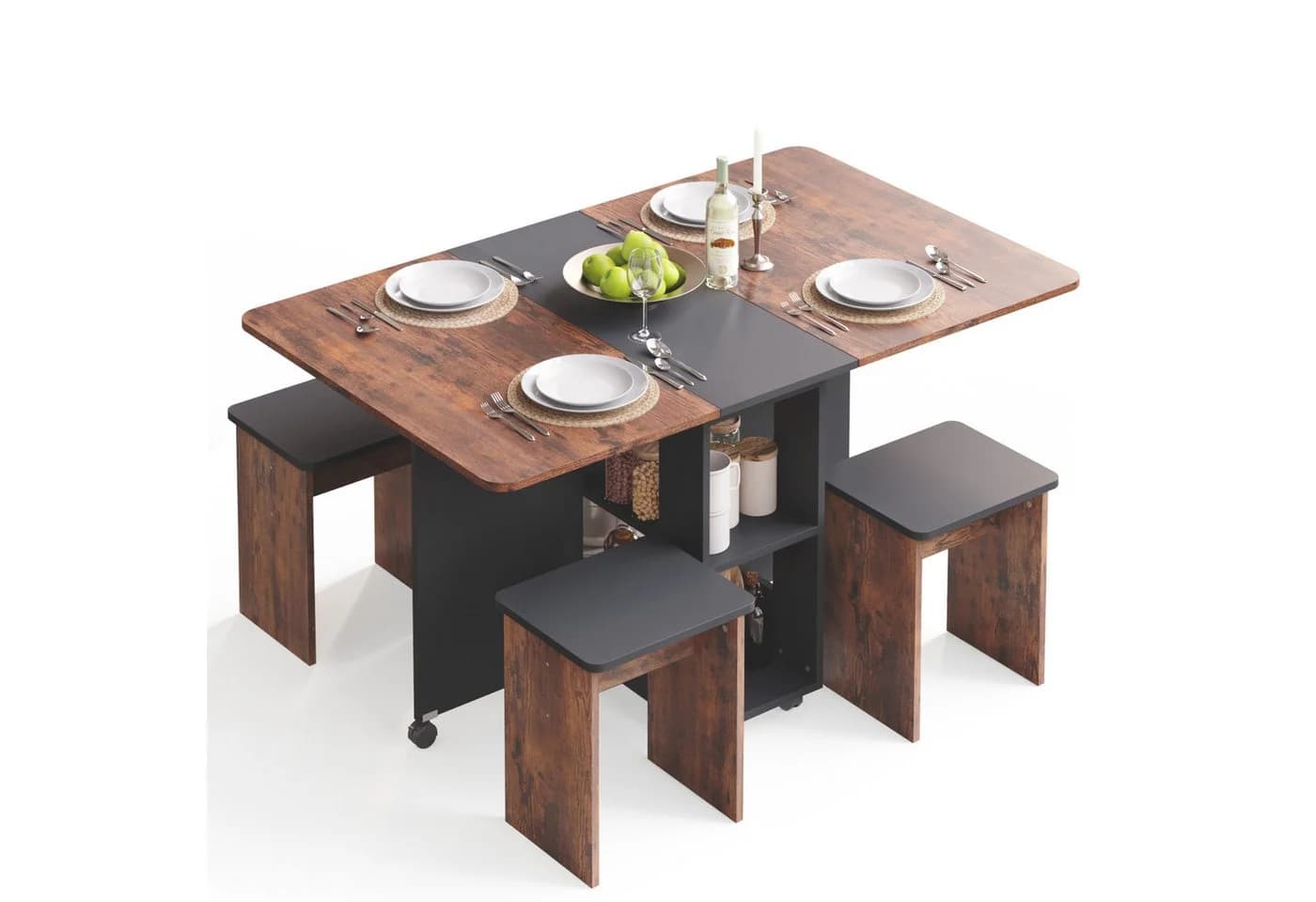 Mondeer Essgruppe Esstisch mit 4 Hockern Platzsparend 3-in-1-Funktion - Bild 3