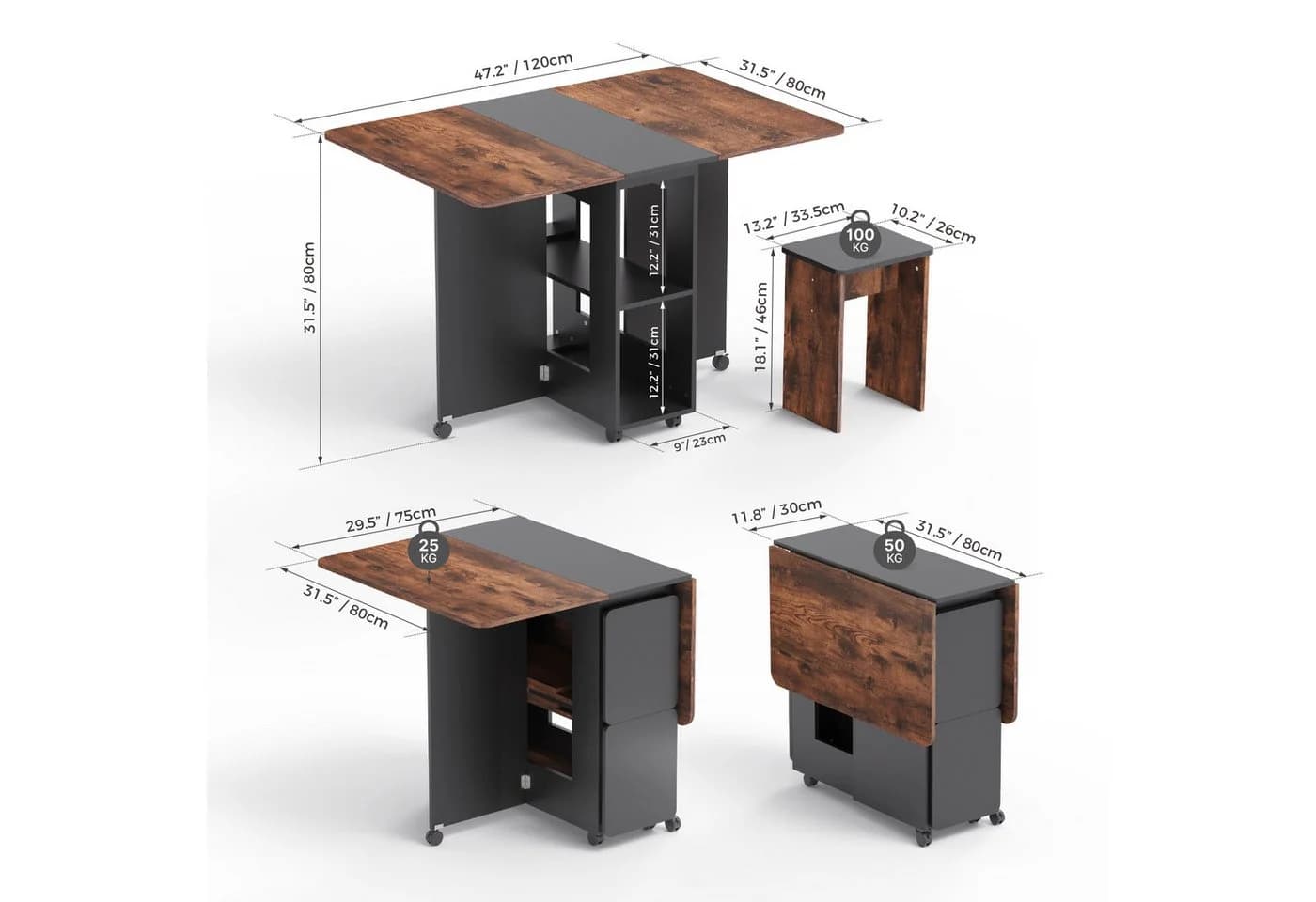 Mondeer Essgruppe Esstisch mit 4 Hockern Platzsparend 3-in-1-Funktion - Bild 4