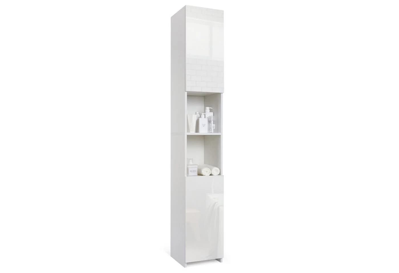 Mondeer Hochschrank Badschrank Weiß 2 Hochglanz Türen - Bild 3