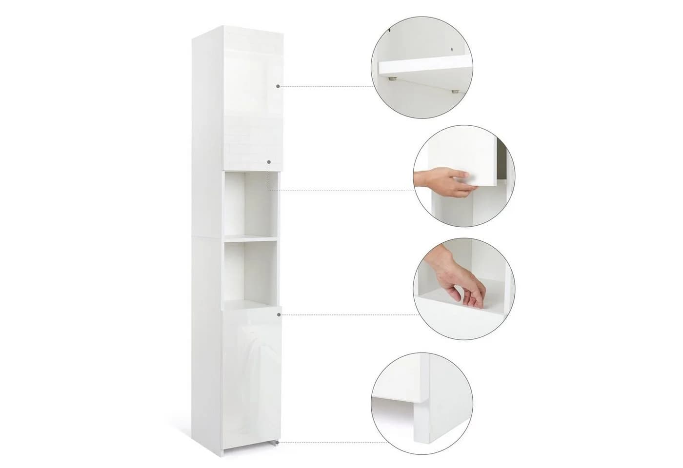 Mondeer Hochschrank Badschrank Weiß 2 Hochglanz Türen - Bild 5