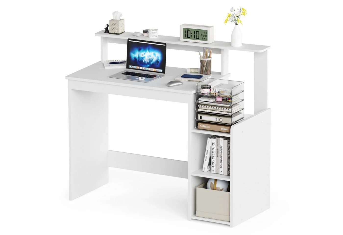 Mondeer Schreibtisch Computertisch mit Monitorhalterung 110x48x93 cm Weiß - Bild 2