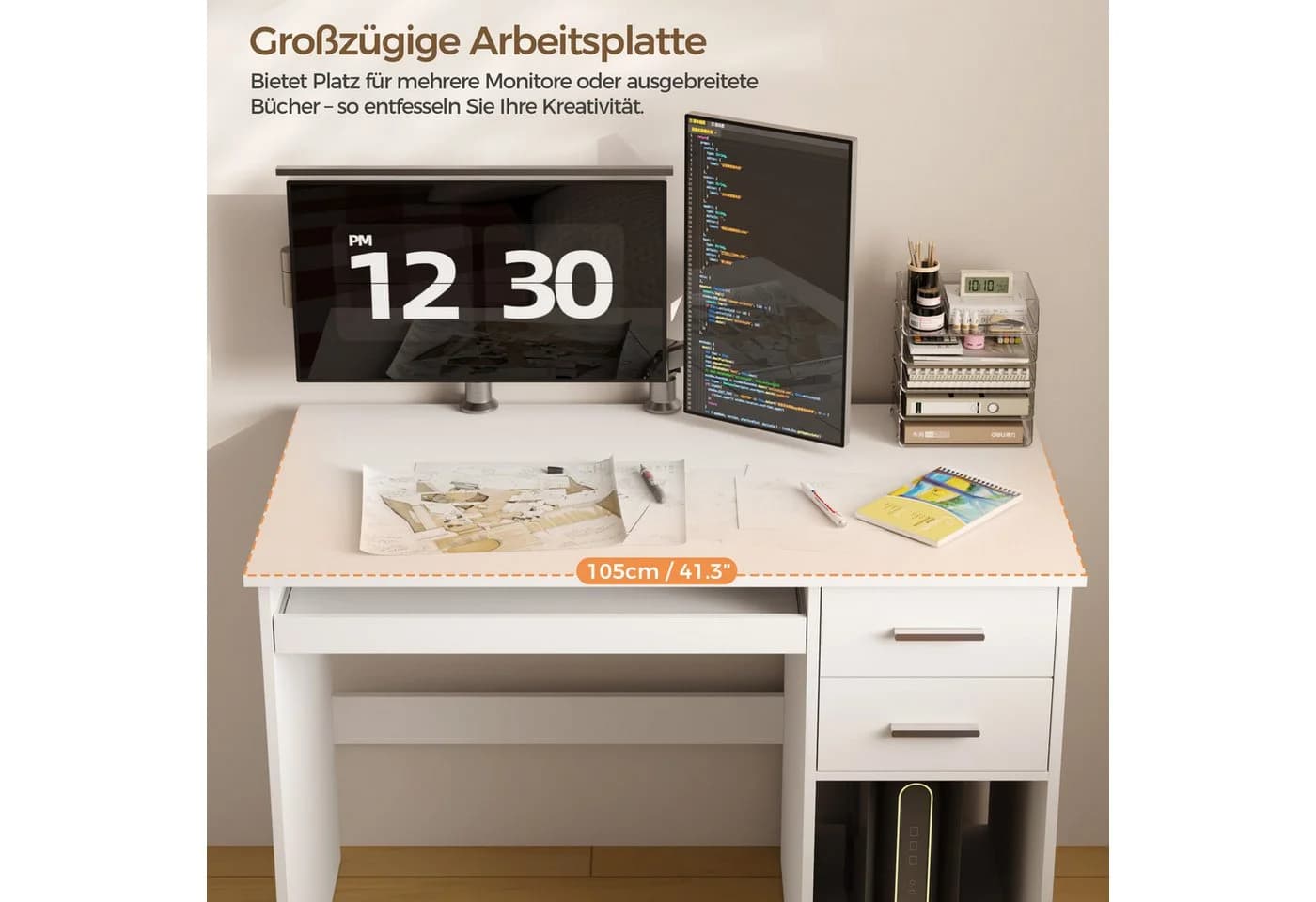 Mondeer Schreibtisch Computertisch mit 2 Schubladen & Tastaturauszug - Bild 3