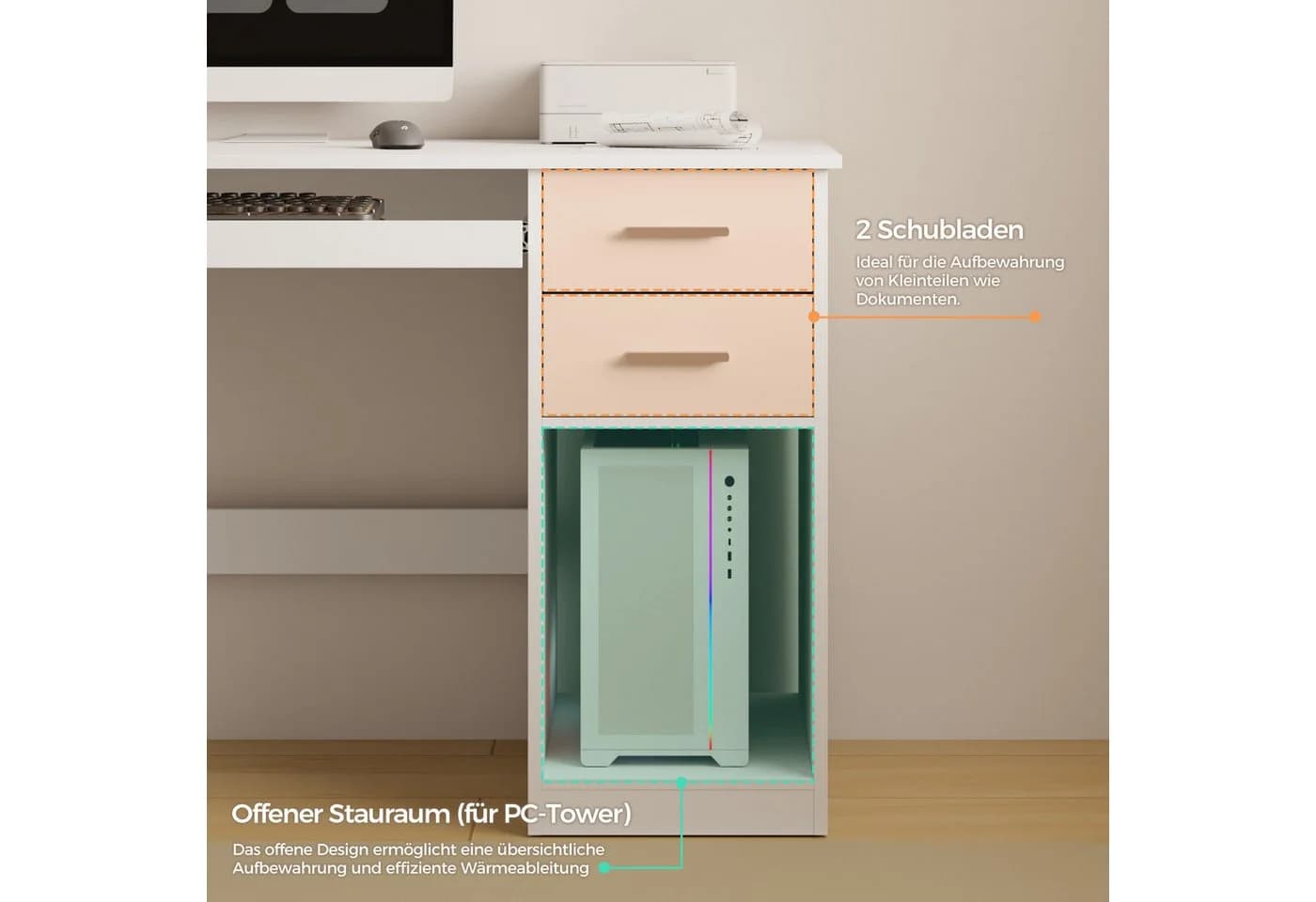 Mondeer Schreibtisch Computertisch mit 2 Schubladen & Tastaturauszug - Bild 5