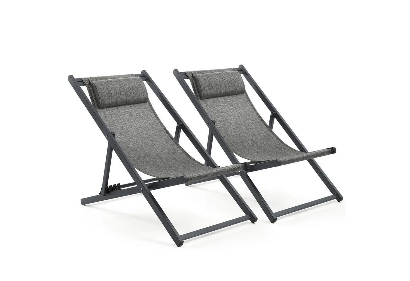 Mondeer Gartenliege Liegestuhl Klappbar 2 St. Schwarz Aluminium - Bild 2