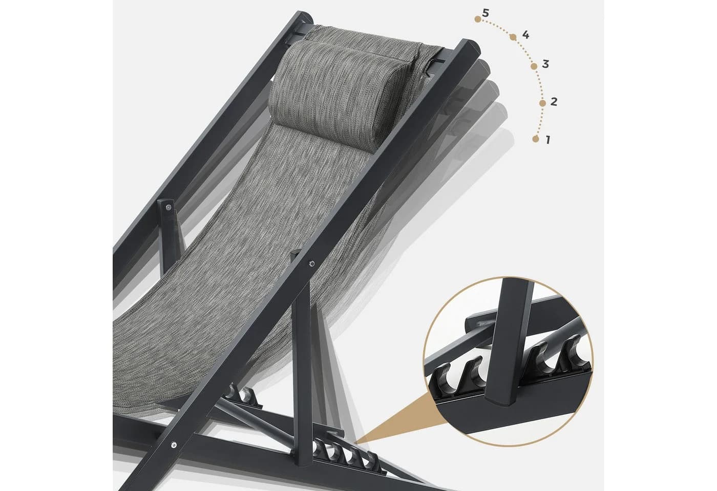 Mondeer Gartenliege Liegestuhl Klappbar 2 St. Schwarz Aluminium - Bild 4