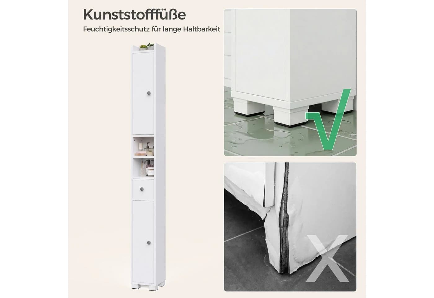 Mondeer Hochschrank Badschrank Weiß mit Schubladen - Bild 5