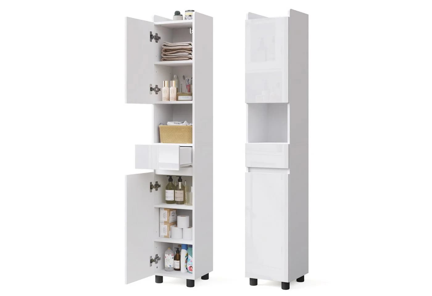 Mondeer Hochschrank Badezimmer Weiß Hochglanz - Bild 2