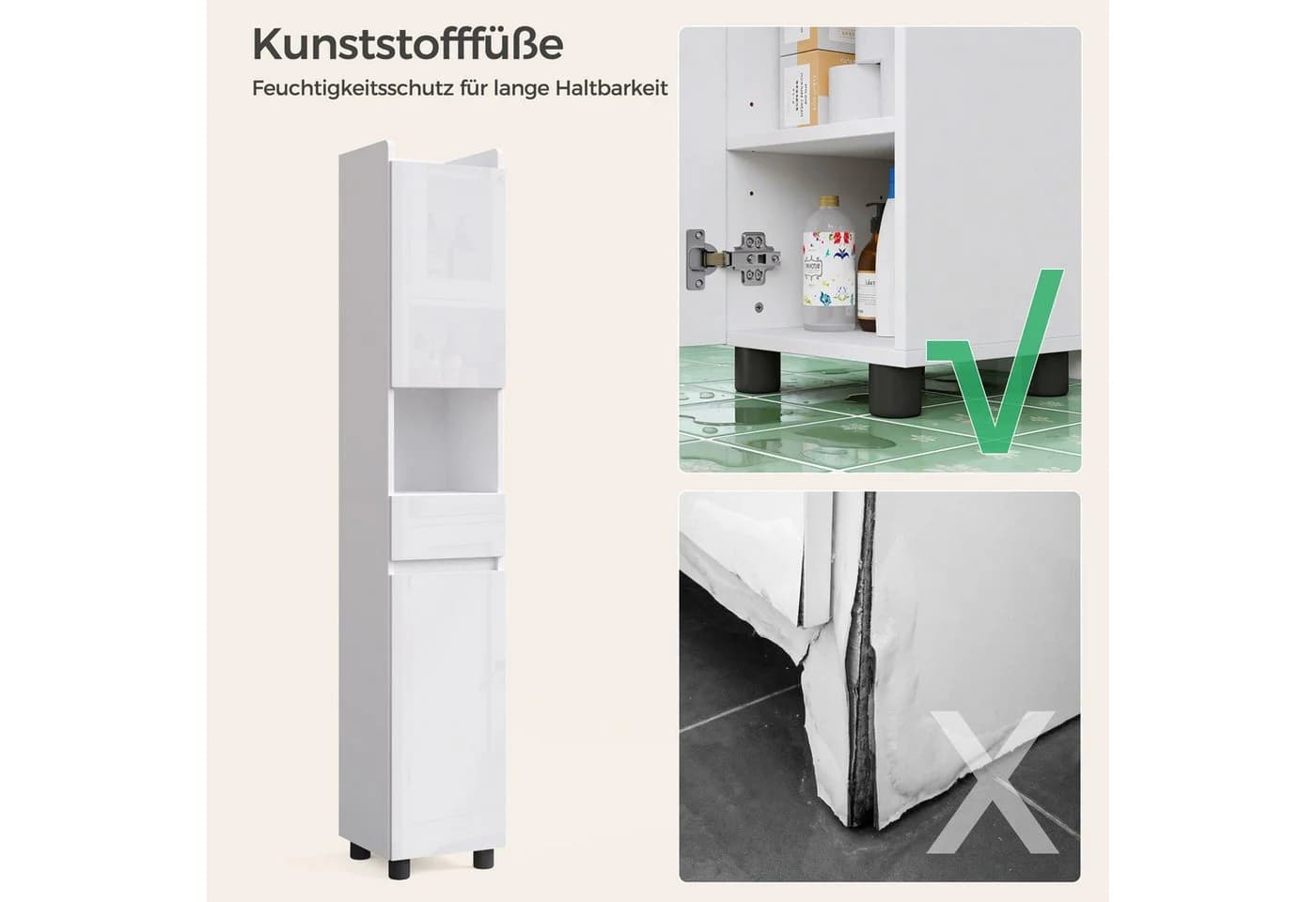 Mondeer Hochschrank Badezimmer Weiß Hochglanz - Bild 5