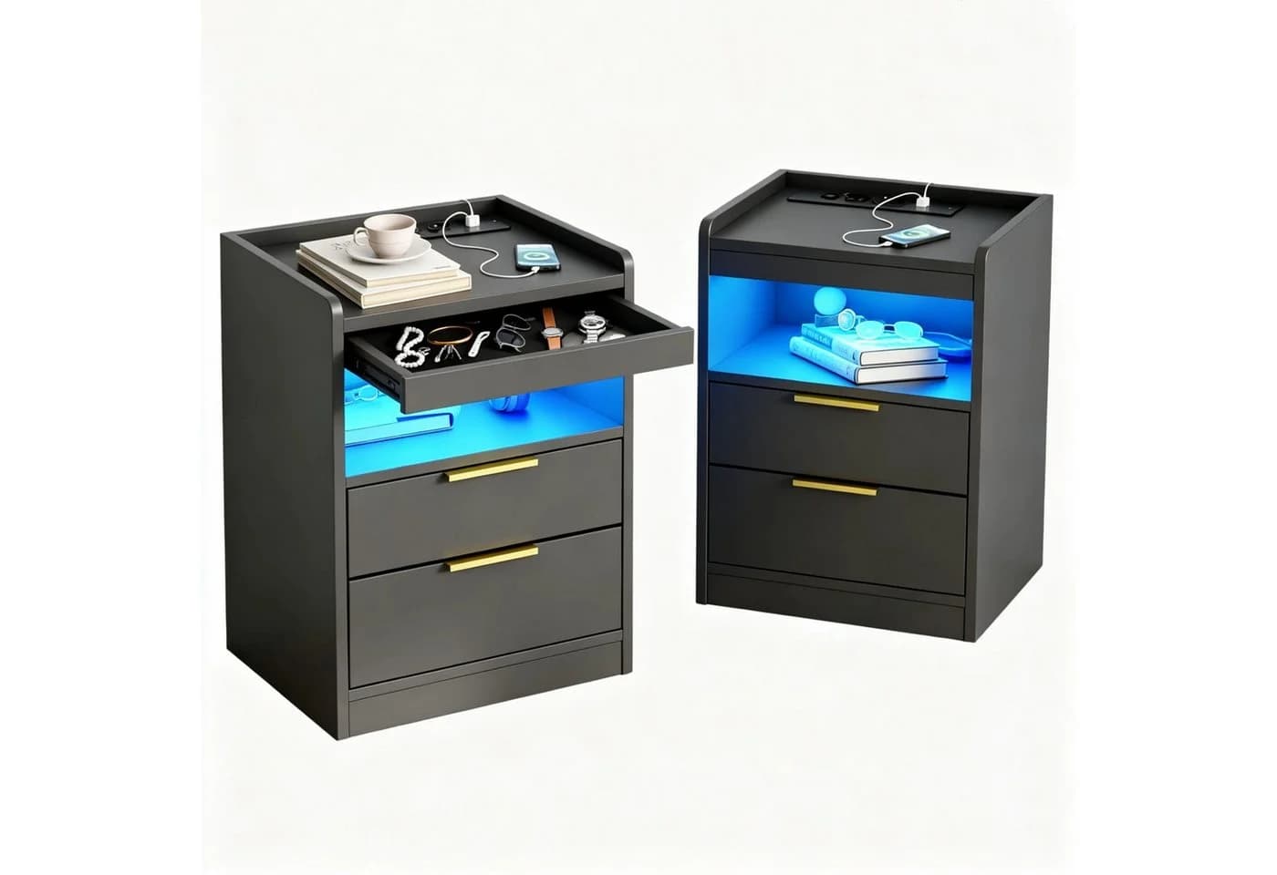 Mondeer Nachttisch 2er Set LED Beistelltisch Schwarz/Weiß - Bild 2