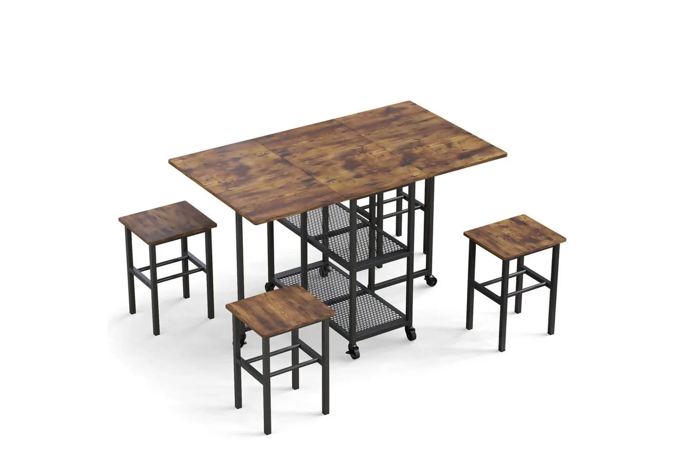 Mondeer Essgruppe Klapptisch-Set mit 4 Hockern Rustikales Braun - Bild 4