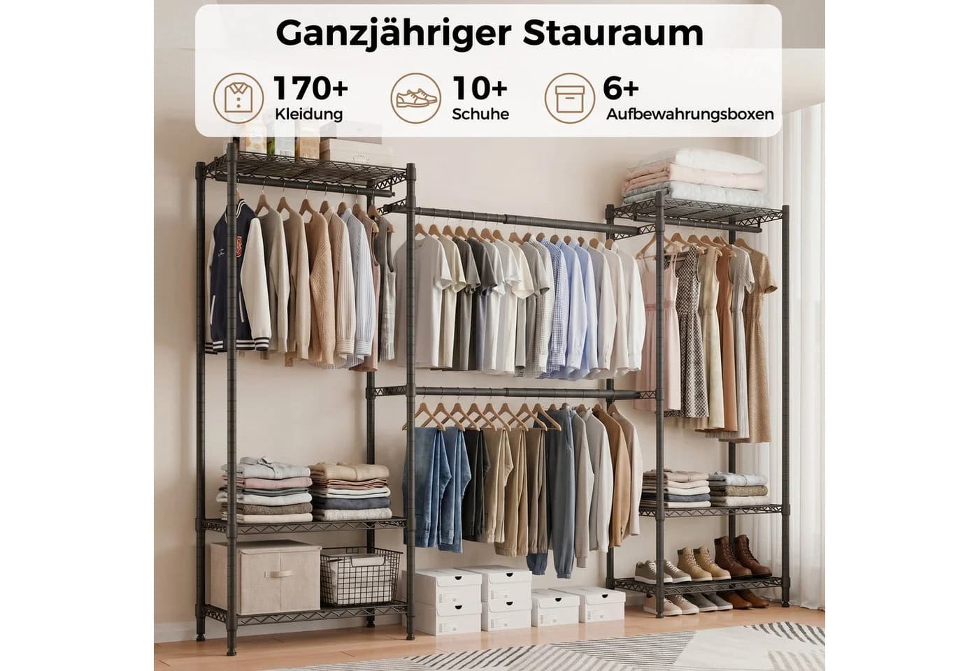 Mondeer Kleiderschrank Garderobenständer Schwarz Teleskopstangen - Bild 5
