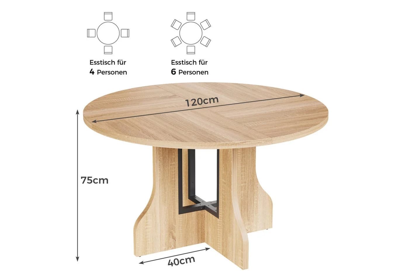 Mondeer Esstisch Rundtisch 120 cm Farmhouse Holzwerkstoff - Bild 4