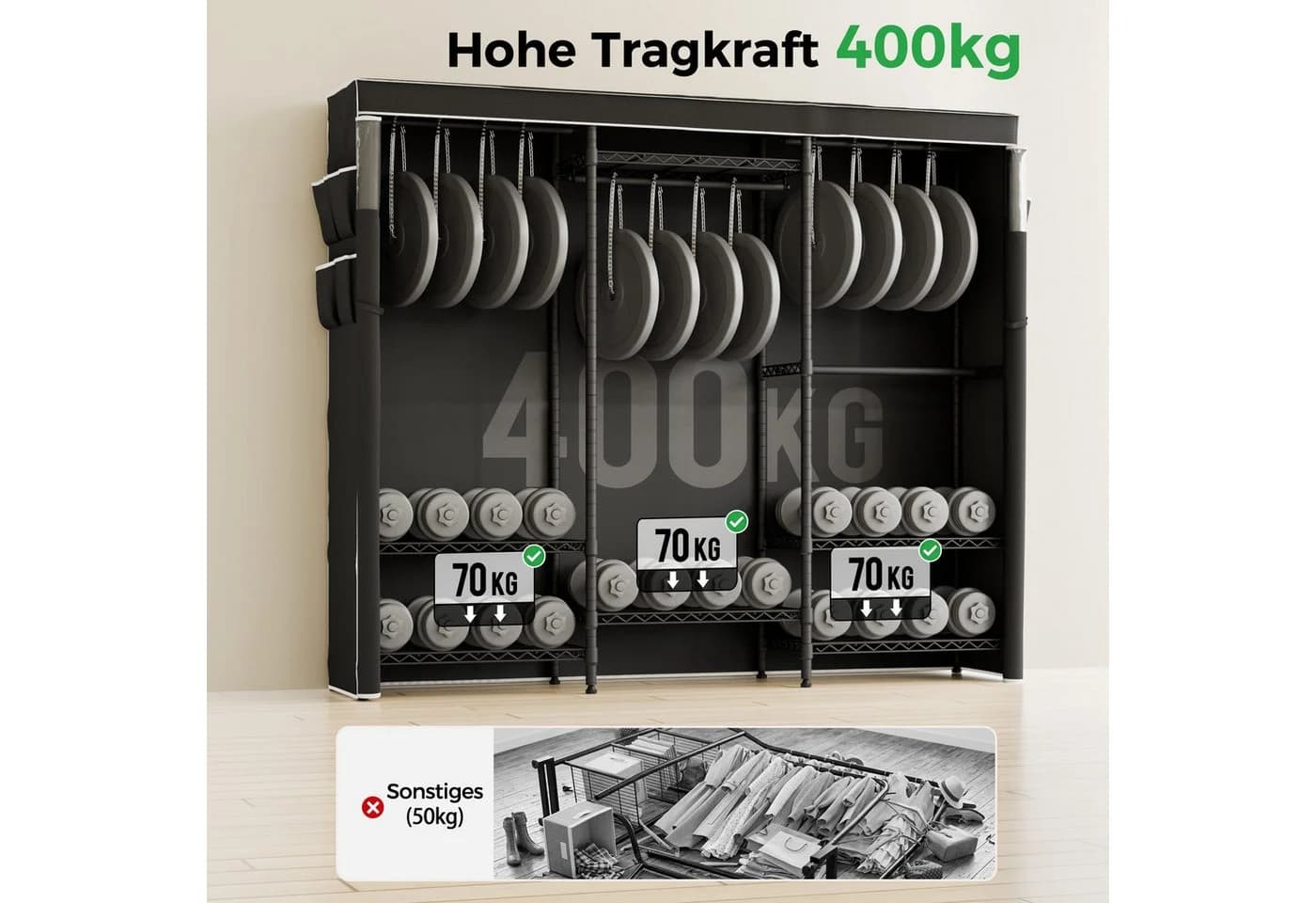 Mondeer Kleiderschrank Garderobenständer mit Staubschutzhülle Schwarz - Bild 5
