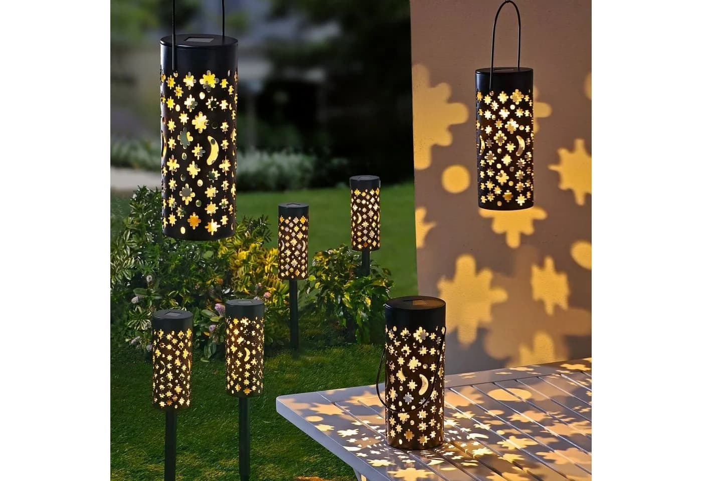 Spetebo LED Solarleuchte 3-in-1 Schwarz 2er Set Garten Deko