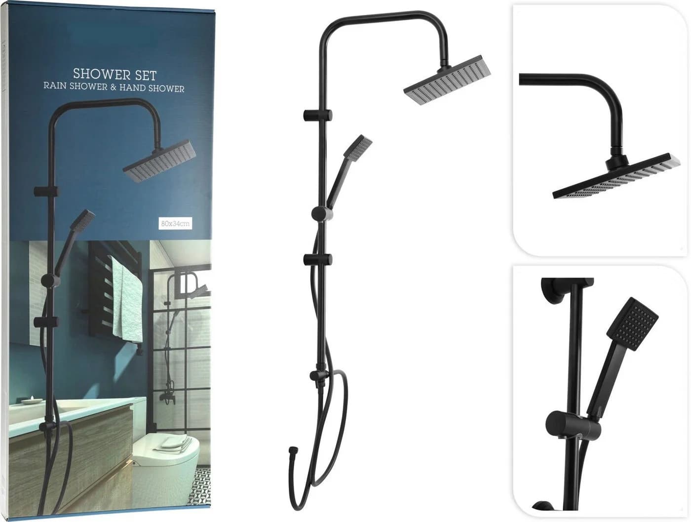 Spetebo Duscharmatur Set Regendusche Handbrause Schwarz