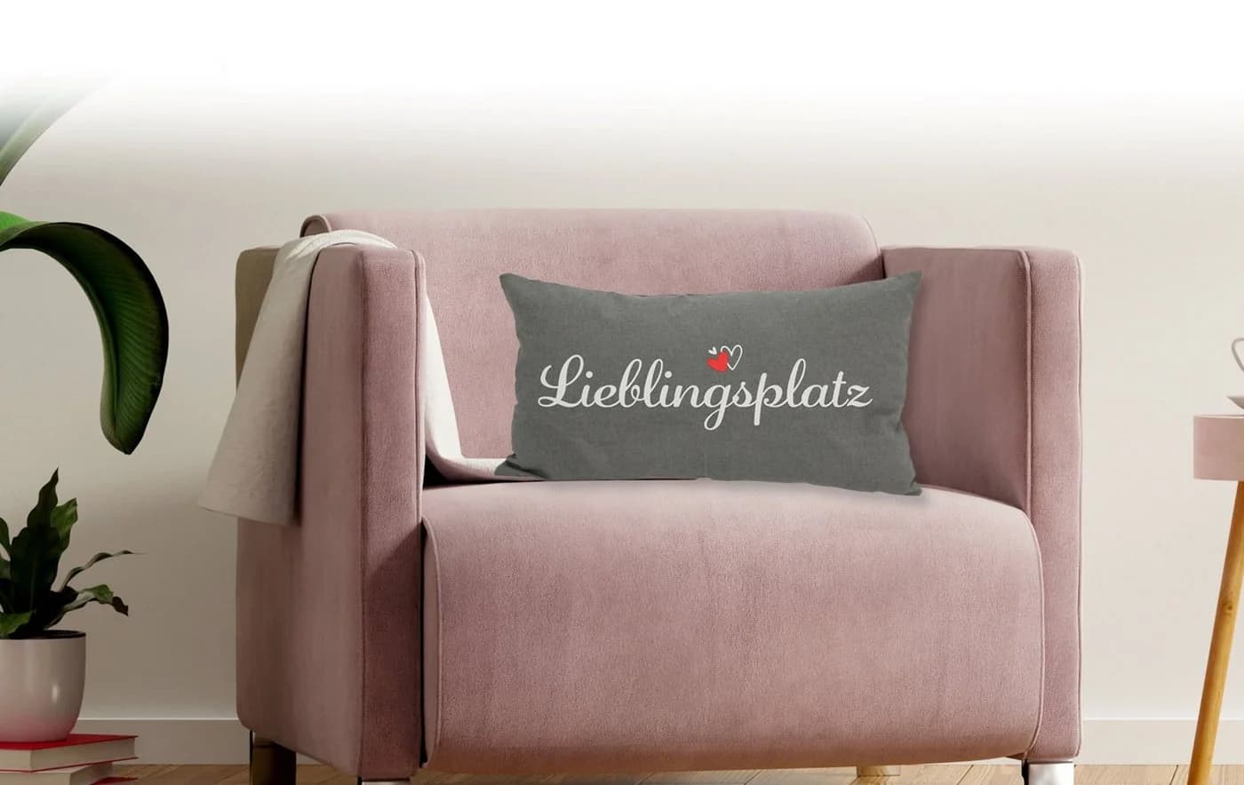 Spetebo Dekokissen Lieblingsplatz Grau mit Schriftzug