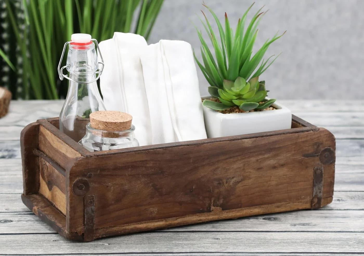 Spetebo Vintage Holzkiste 3er Set Ziegelform Altholz