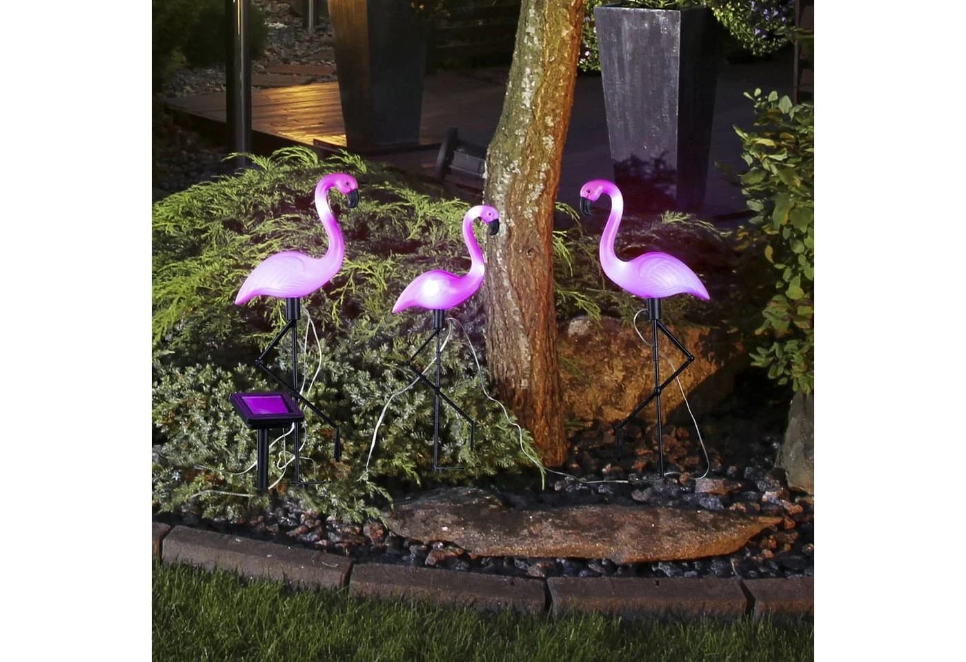 Spetebo Solar Gartenstecker Flamingo 3er Set LED pink