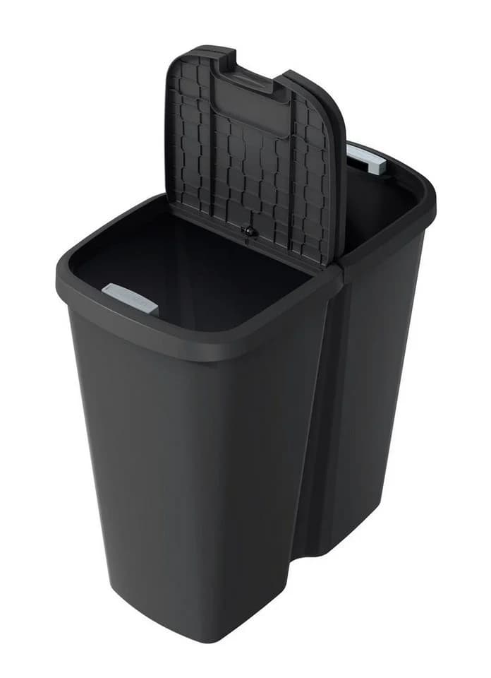 Spetebo Mülleimer Duo 45L Schwarz Kunststoff 2 Deckel