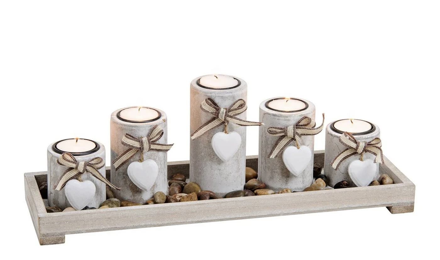 Spetebo Kerzentablett Teelichthalter Deko Set 7-teilig - shabby weiß - Bild 2