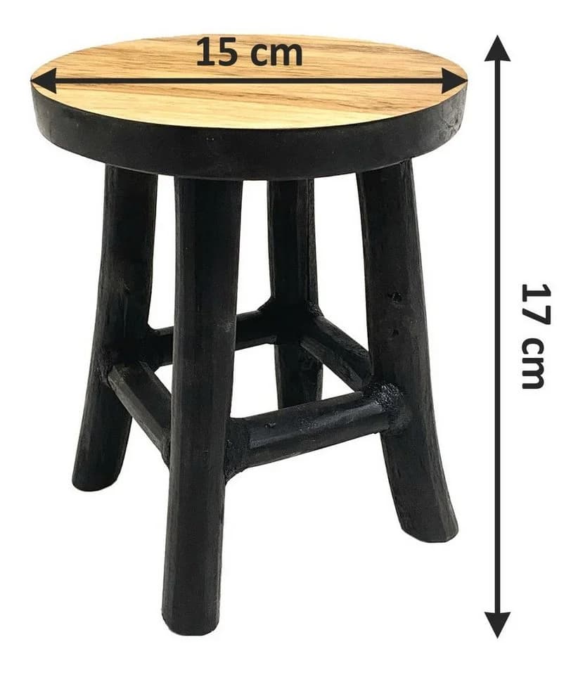 Spetebo Blumenhocker Teak Schwarz Runder Pflanzenständer