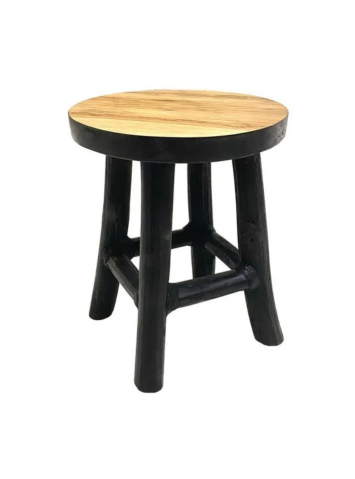 Spetebo Blumenhocker Teak Schwarz Runder Pflanzenständer - Bild 2