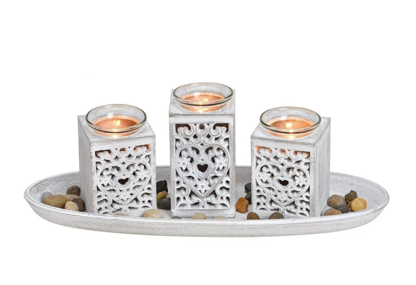 Spetebo Kerzentablett Teelichthalter Deko Set 8-teilig - shabby weiß - Bild 2