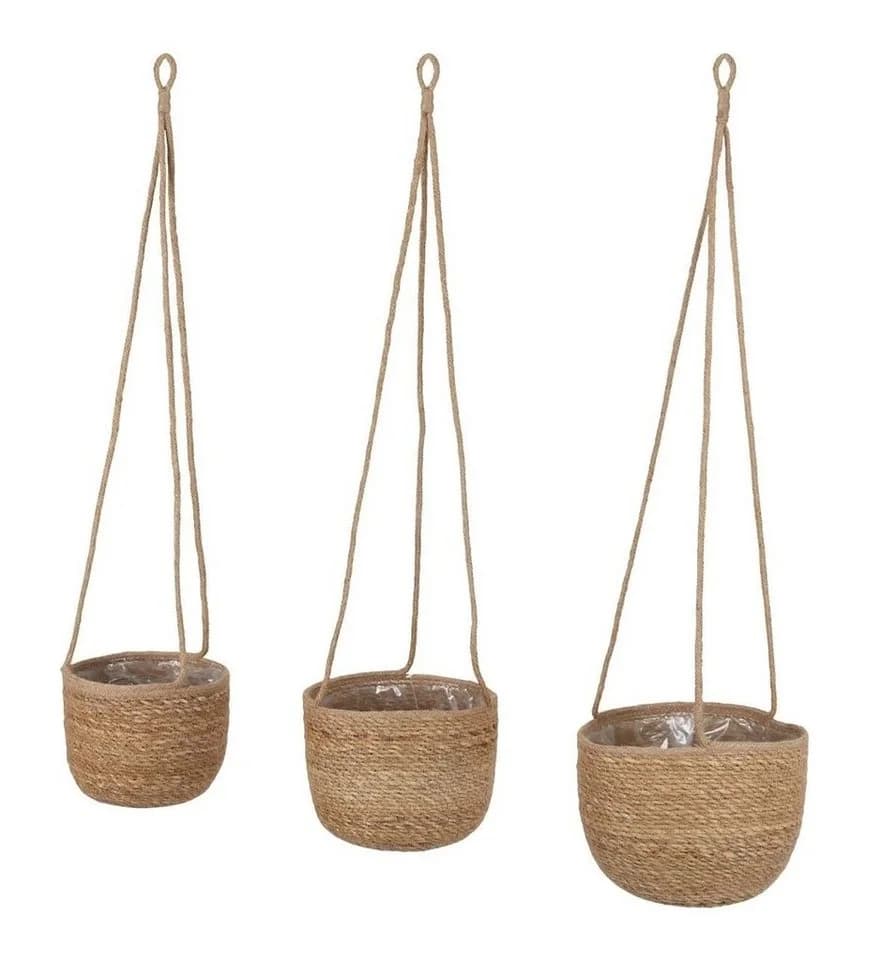 Spetebo Seegras Blumenampel Natur 3er Set Geflochtene Boho Chic Blumentöpfe - Bild 2