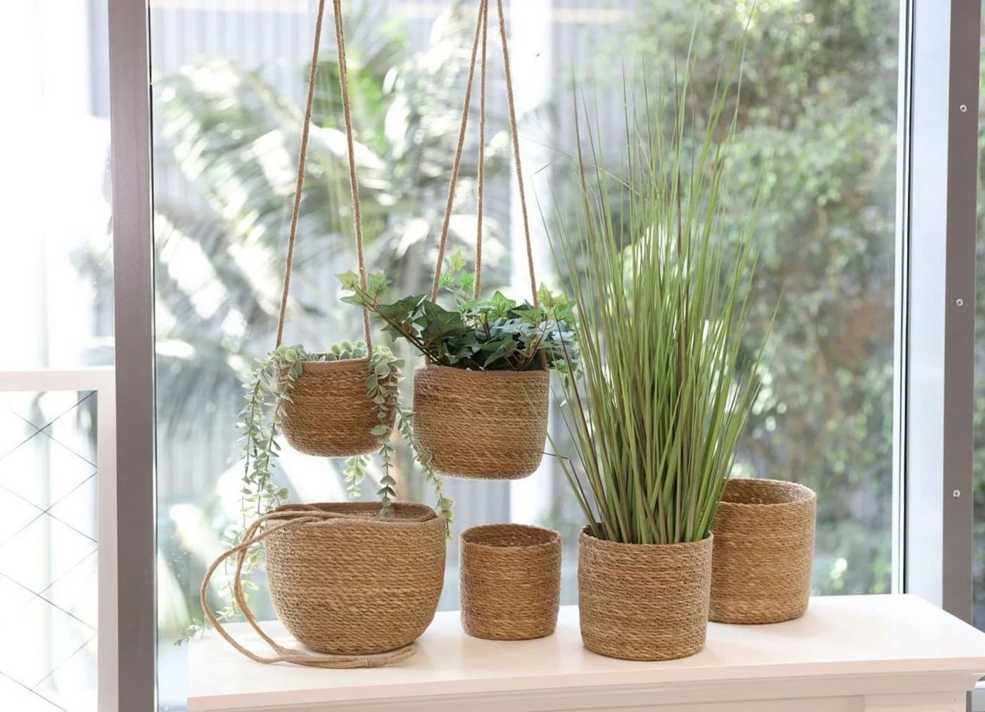 Spetebo Seegras Blumenampel Natur 3er Set Geflochtene Boho Chic Blumentöpfe - Bild 4