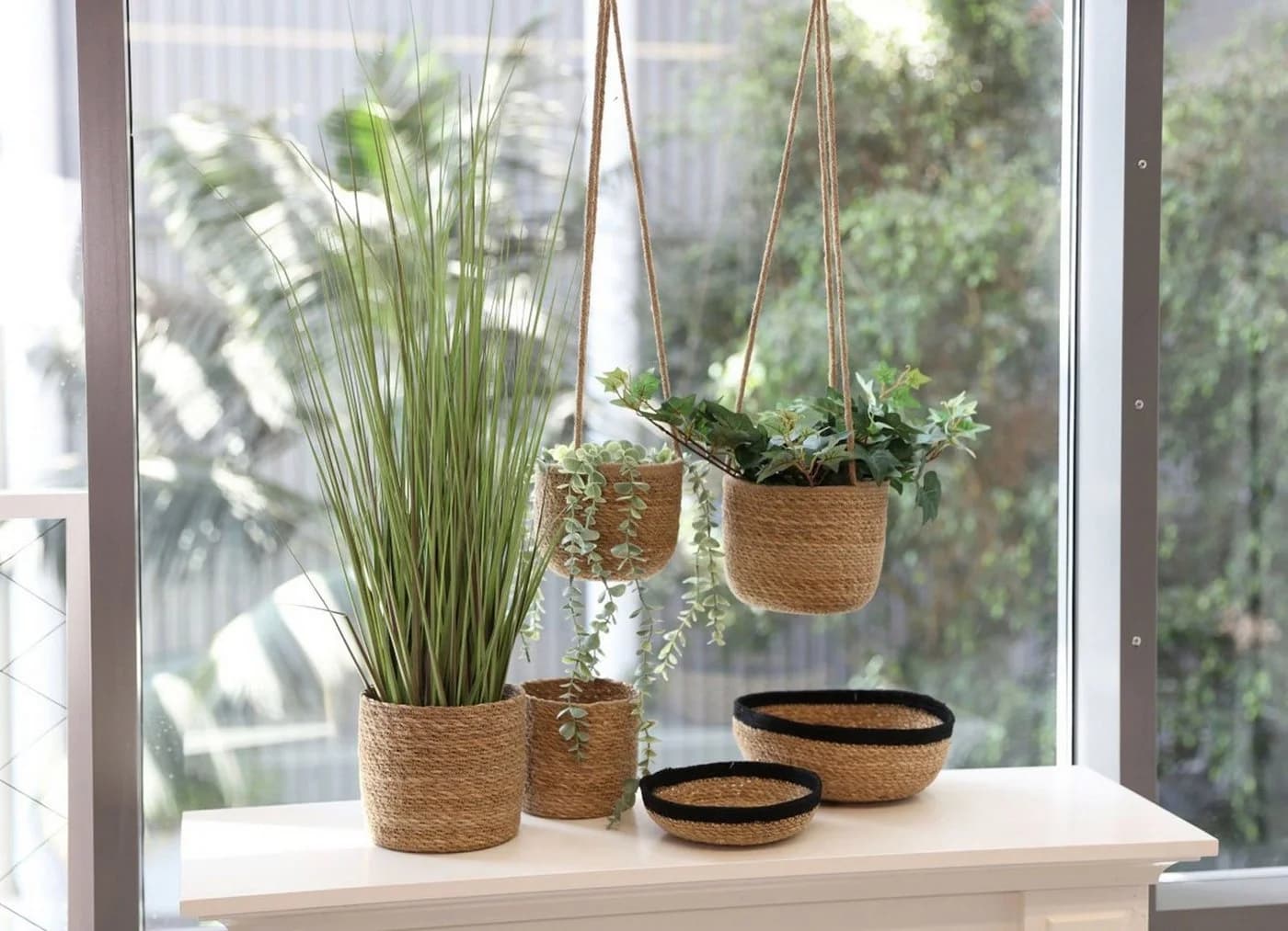 Spetebo Seegras Blumenampel Natur 3er Set Geflochtene Boho Chic Blumentöpfe - Bild 5