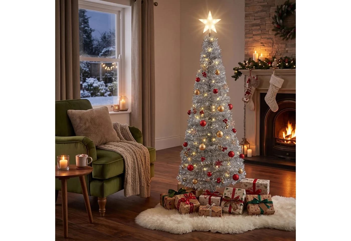 Spetebo Künstlicher Spiral-Weihnachtsbaum 150 cm Silber mit LED