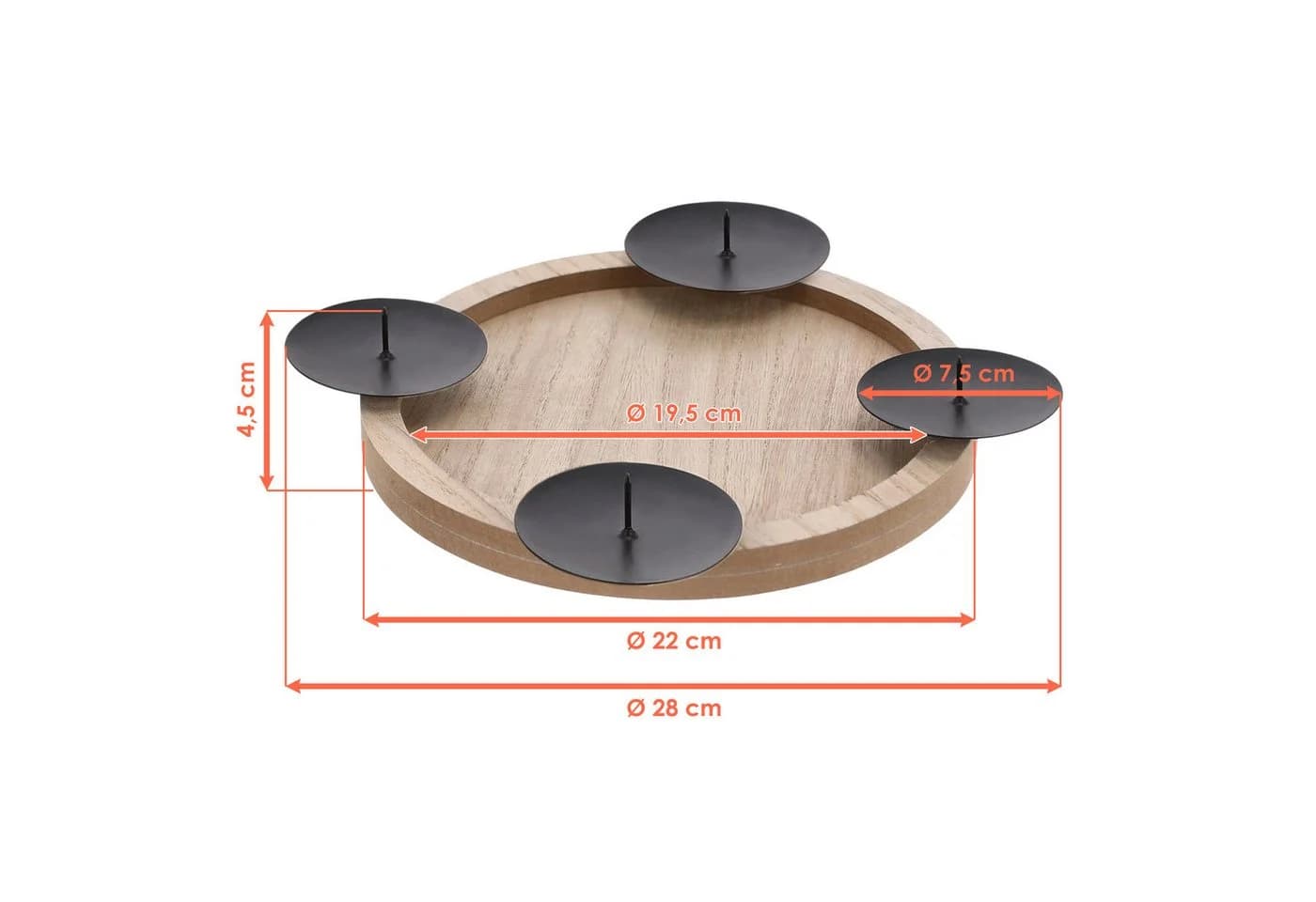 SPETEBO Adventskranz Holz 28 cm mit 4 Kerzentellern