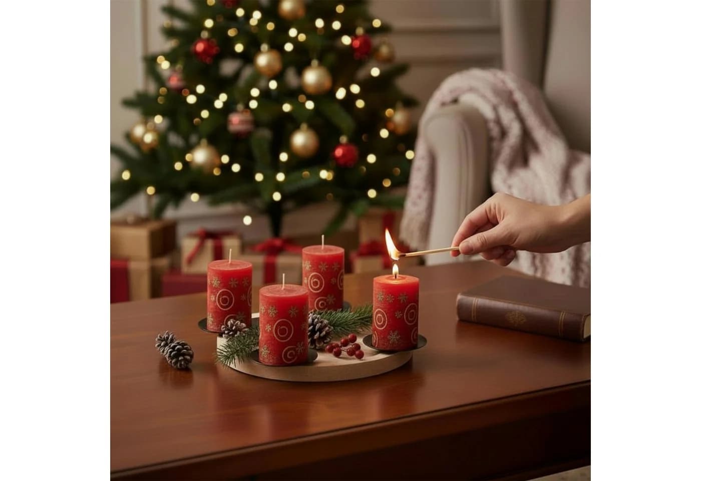 SPETEBO Adventskranz Holz 28 cm mit 4 Kerzentellern - Bild 4